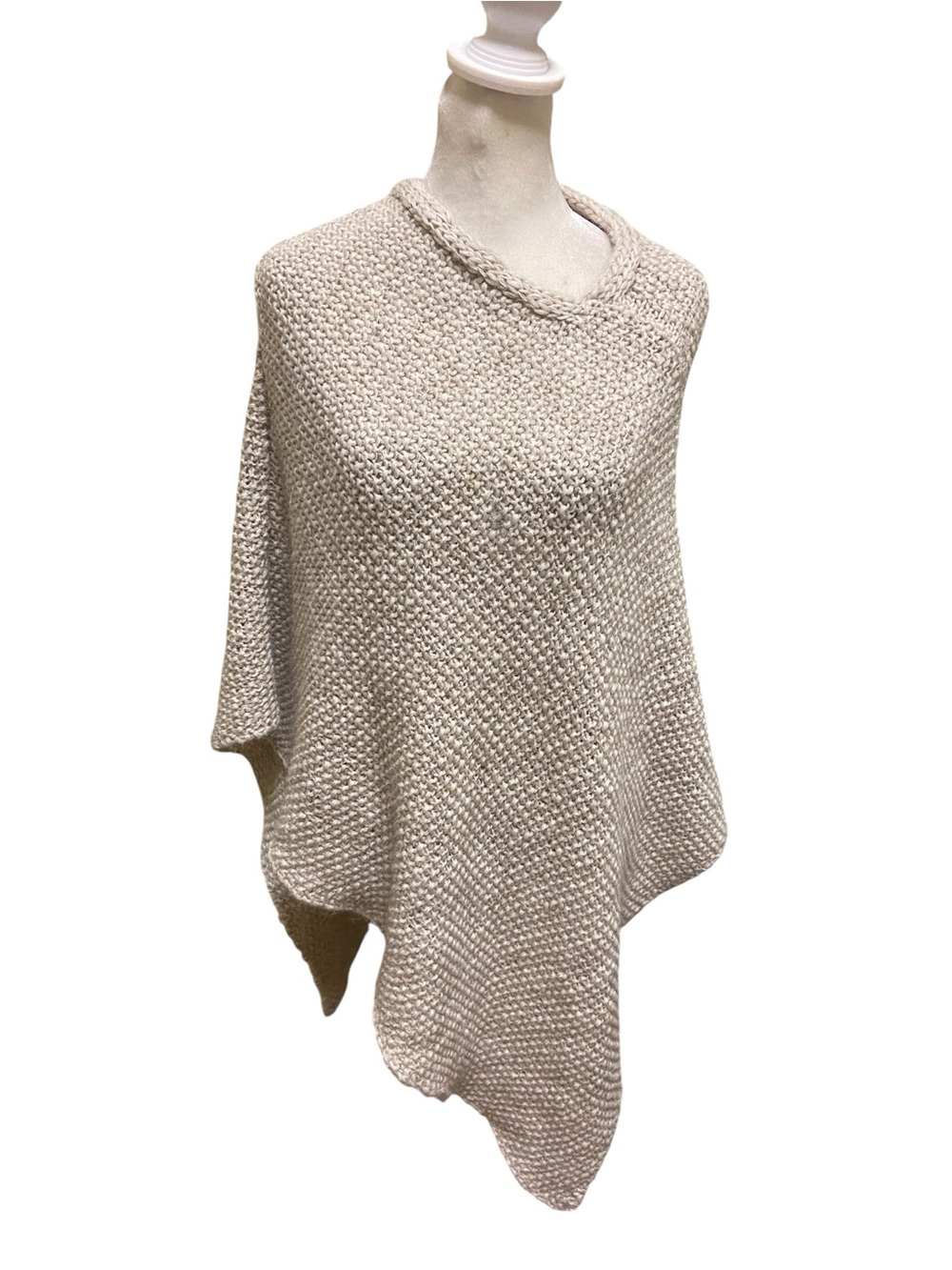 Cocogio Italy Women’s Knit Asymmetric Poncho Sweater Wool Alpaca Blend Cream OS